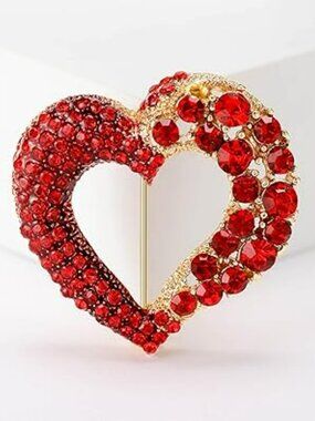 NEW‎ Red Heart Pin Rhinestone Brooch Love Heart Brooches Red & Gold Mothers Day